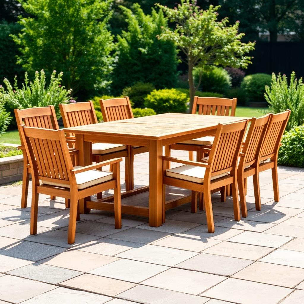 Oakridge teak dining set on patio